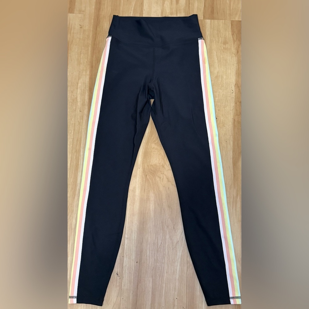 Spiritual Gangster Black Leggings with Pastel Stripes
